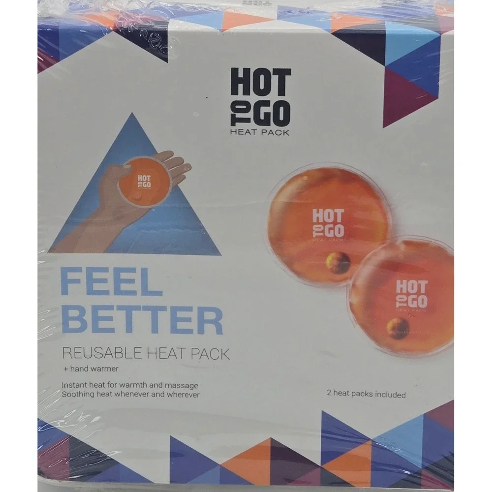 Hot to Go Reusable Heat Pack 2 Pack Instant Hand Warmer Orange Round Set NIB